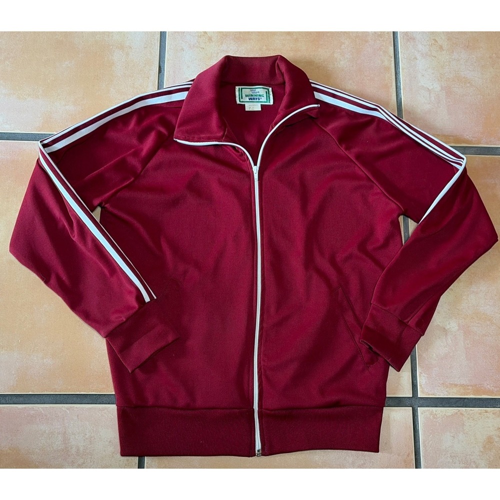Vintage Winning Ways Track Jacket Burgundy White Striped Full Zip Size: Large